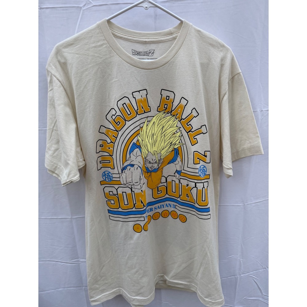 Dragon Ball Z Son Goku Super Saiyan 3 Graphic Tee Mens Large Cream Anime Shirt
